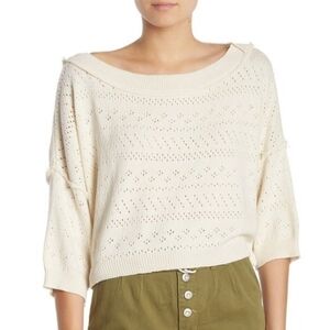 Free People Ivory Sandcastle Boatneck Sweater, Knit, Womens Medium